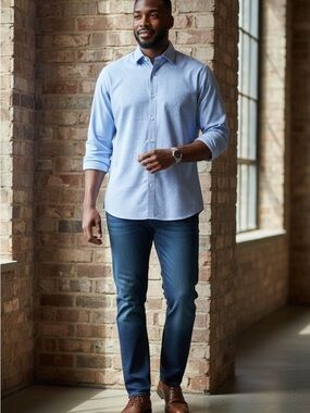 Tommy Hilfiger Regular Fit Blue Gingham Pocket Long Sleeve Button Down Shirt 2XL
